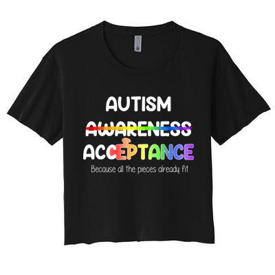Autism Awareness Acceptance All The Pieces Women's Crop Top Tee