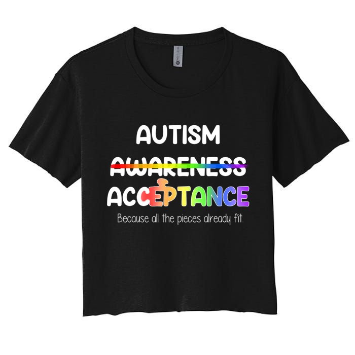 Autism Awareness Acceptance All The Pieces Women's Crop Top Tee
