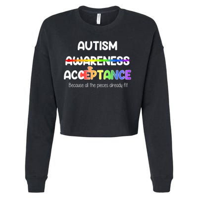 Autism Awareness Acceptance All The Pieces Cropped Pullover Crew