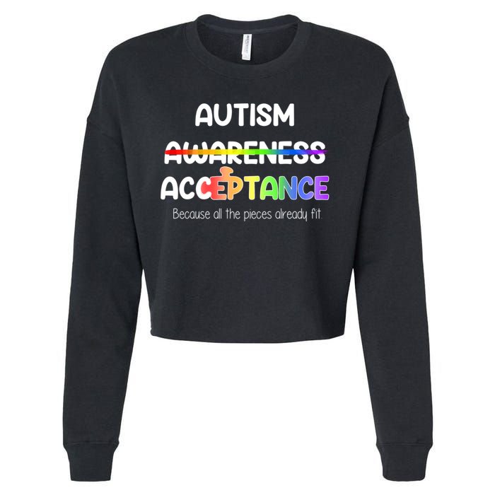 Autism Awareness Acceptance All The Pieces Cropped Pullover Crew
