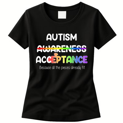 Autism Awareness Acceptance All The Pieces Womens T-Shirt