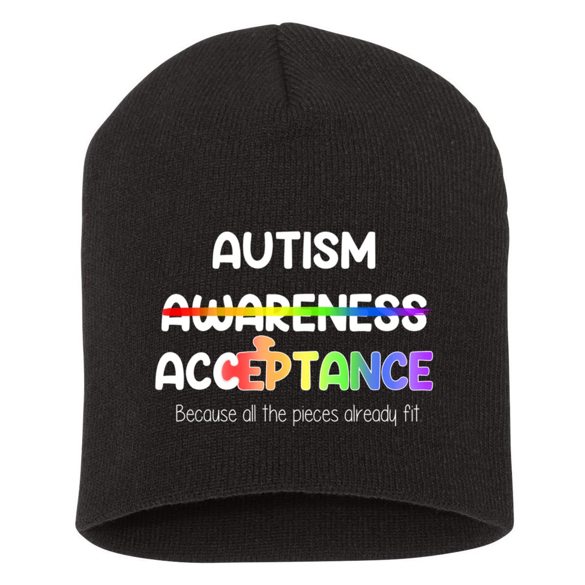 Autism Awareness Acceptance All The Pieces Short Acrylic Beanie