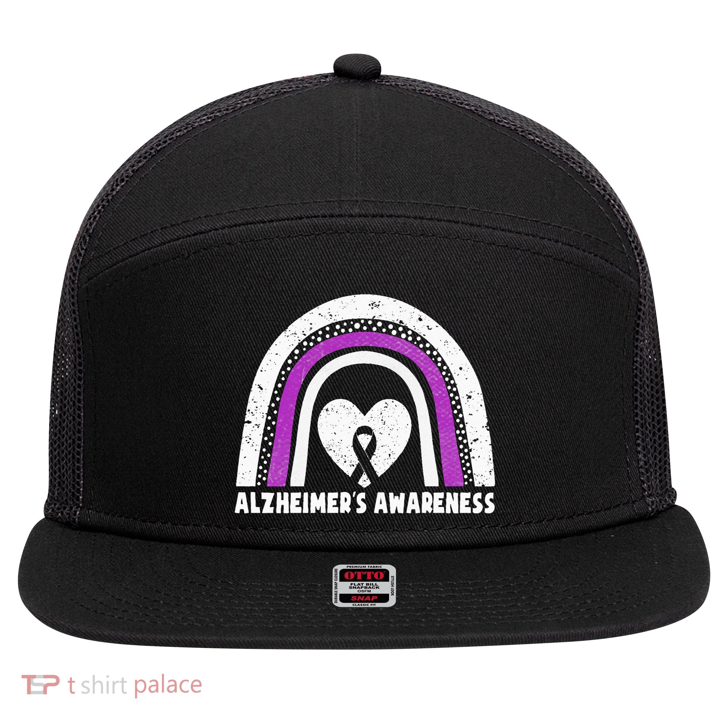 Alzheimers Awareness Alzheimers Purple Rainbow Cute 7 Panel Mesh Trucker Snapback Hat