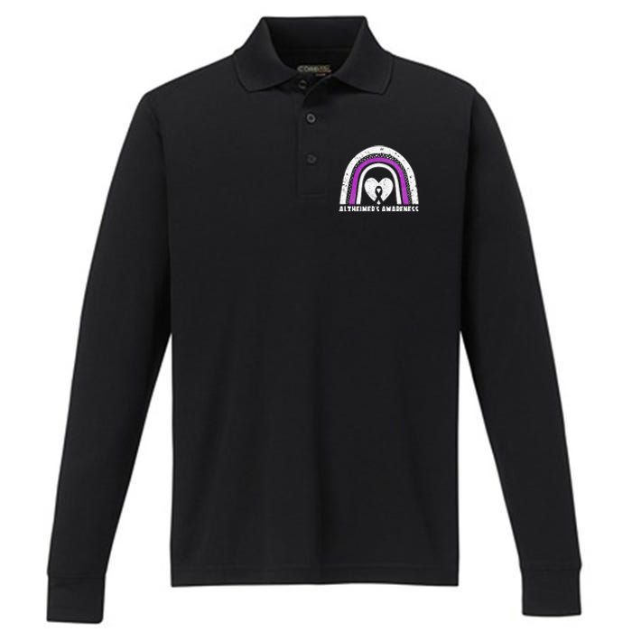 Alzheimers Awareness Alzheimers Purple Rainbow Cute Performance Long Sleeve Polo