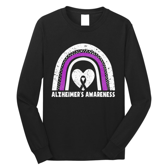 Alzheimers Awareness Alzheimers Purple Rainbow Cute Long Sleeve Shirt