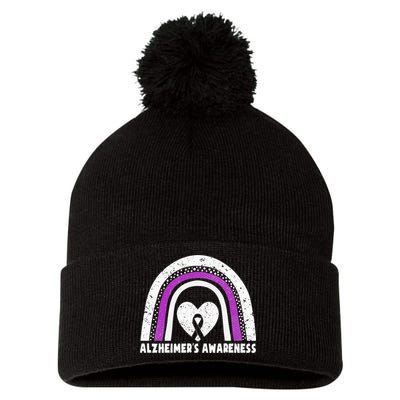 Alzheimers Awareness Alzheimers Purple Rainbow Cute Pom Pom 12in Knit Beanie