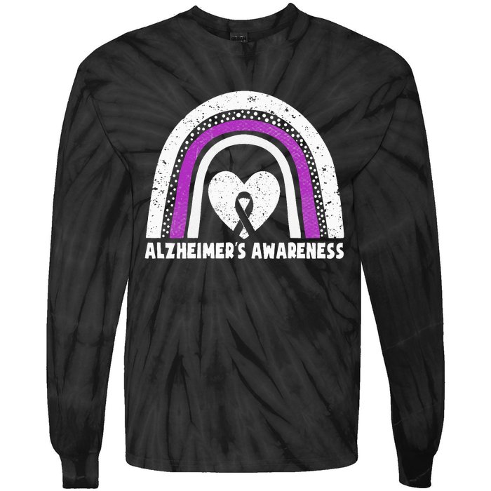 Alzheimers Awareness Alzheimers Purple Rainbow Cute Tie-Dye Long Sleeve Shirt