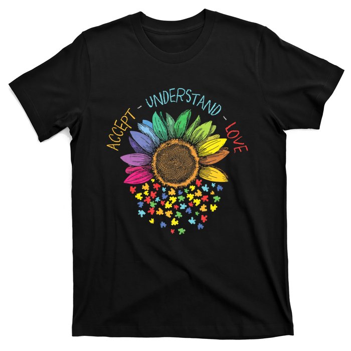 Autism Awareness Accept Understand Love Asd Rainbow Flower T-Shirt