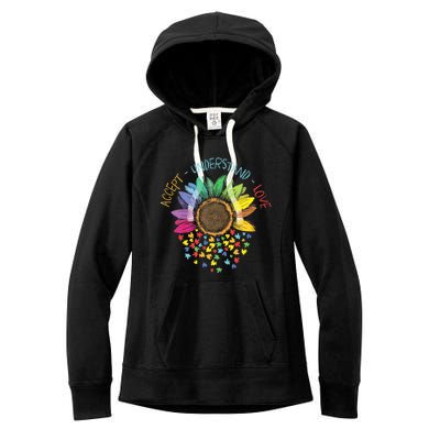 Autism Awareness Accept Understand Love Asd Rainbow Flower Women's Fleece Hoodie