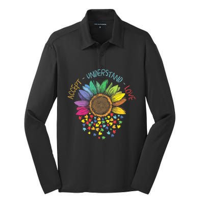 Autism Awareness Accept Understand Love Asd Rainbow Flower Silk Touch Performance Long Sleeve Polo