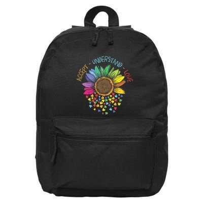 Autism Awareness Accept Understand Love Asd Rainbow Flower 16 in Basic Backpack