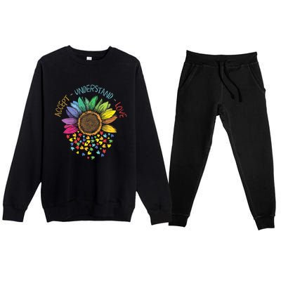 Autism Awareness Accept Understand Love Asd Rainbow Flower Premium Crewneck Sweatsuit Set