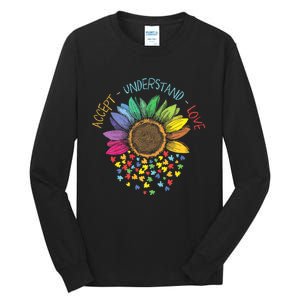 Autism Awareness Accept Understand Love Asd Rainbow Flower Tall Long Sleeve T-Shirt