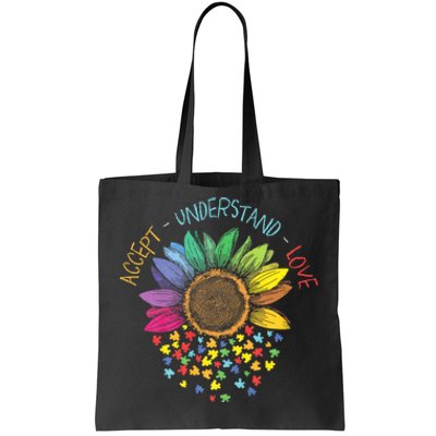 Autism Awareness Accept Understand Love Asd Rainbow Flower Tote Bag