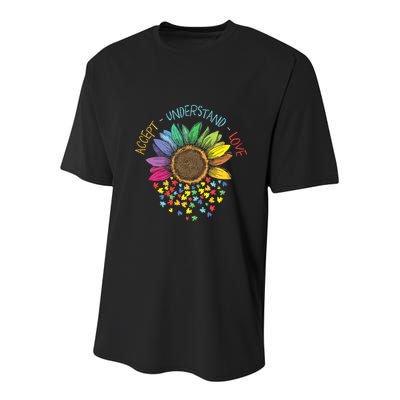 Autism Awareness Accept Understand Love Asd Rainbow Flower Youth Performance Sprint T-Shirt