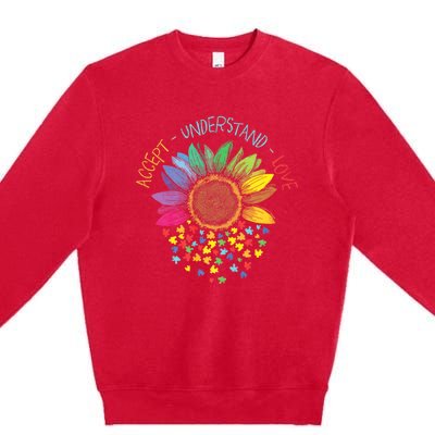 Autism Awareness Accept Understand Love Asd Rainbow Flower Premium Crewneck Sweatshirt