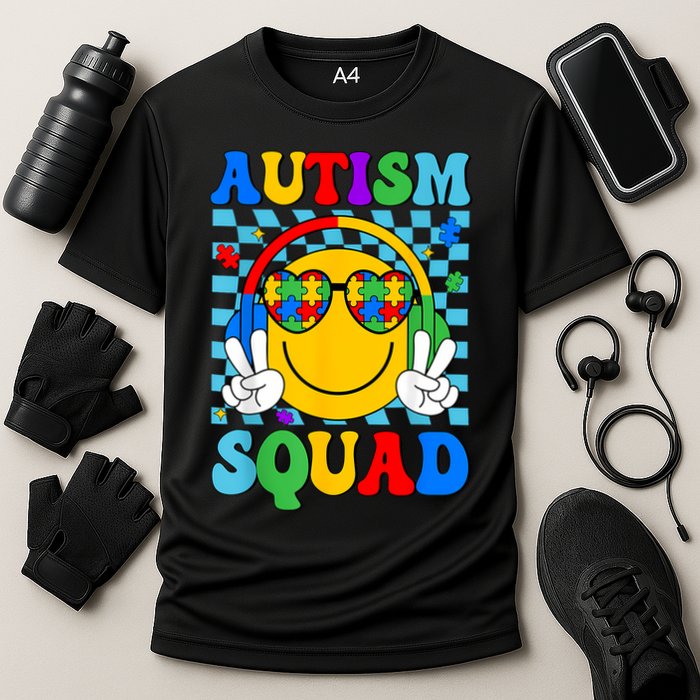 Autism Awareness Autism Squad Support Smile Face Women  Cooling Performance Crew T-Shirt