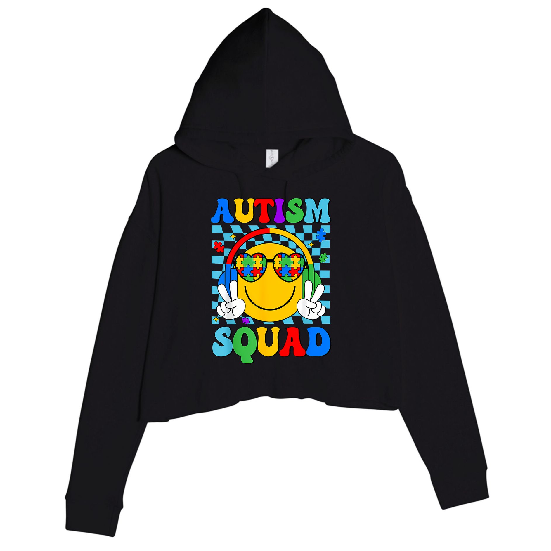 Autism Awareness Autism Squad Support Smile Face Women  Crop Fleece Hoodie