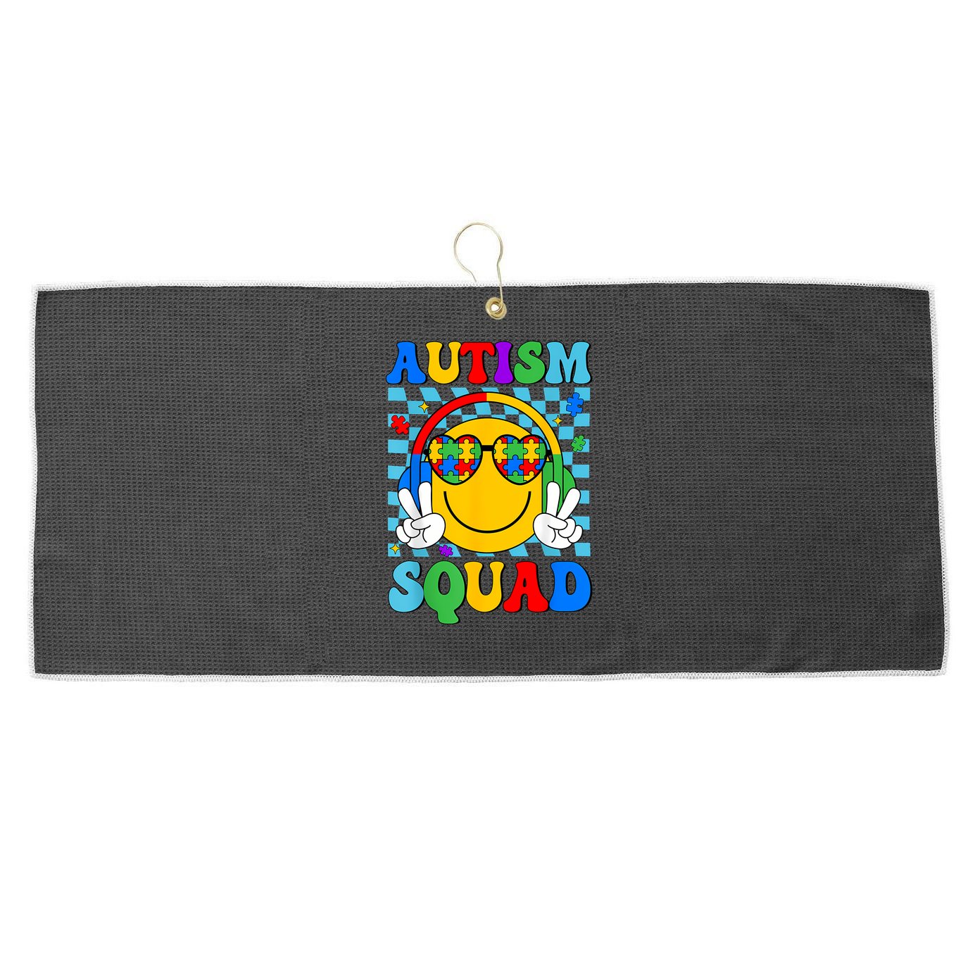Autism Awareness Autism Squad Support Smile Face Women  Large Microfiber Waffle Golf Towel