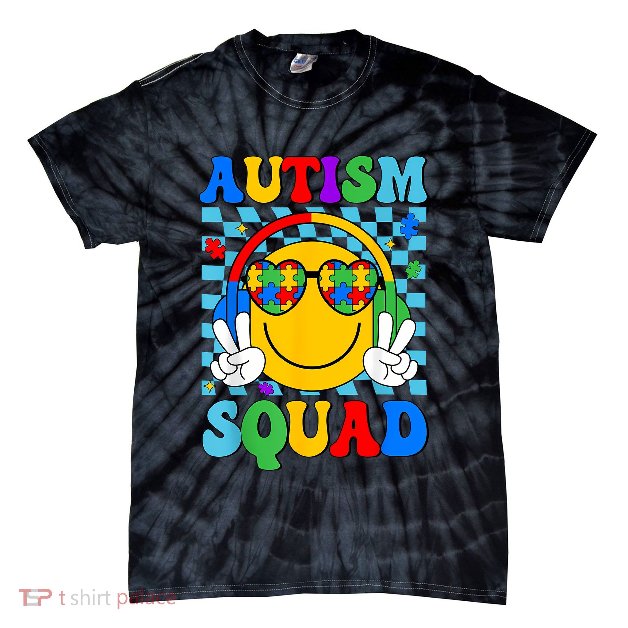 Autism Awareness Autism Squad Support Smile Face Women  Tie-Dye T-Shirt