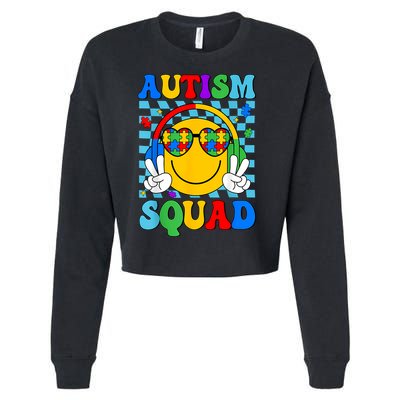 Autism Awareness Autism Squad Support Smile Face Women  Cropped Pullover Crew