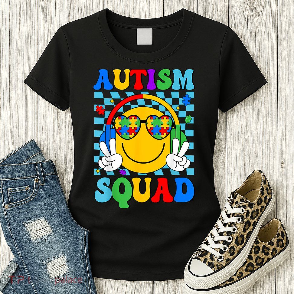 Autism Awareness Autism Squad Support Smile Face Women  Womens T-Shirt