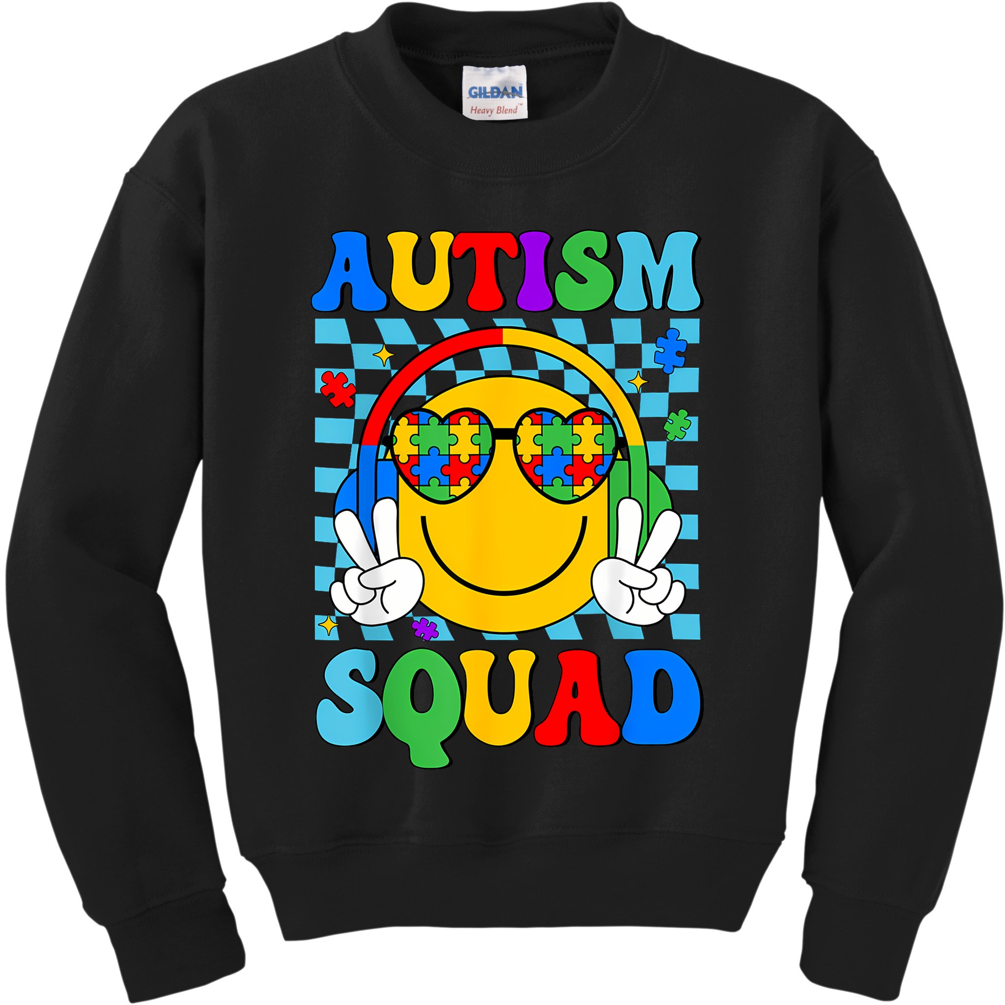 Autism Awareness Autism Squad Support Smile Face Women  Kids Sweatshirt