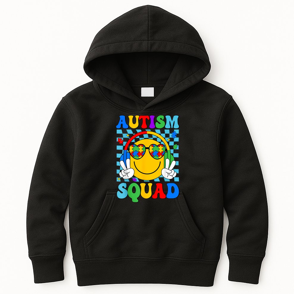 Autism Awareness Autism Squad Support Smile Face Women  Kids Hoodie