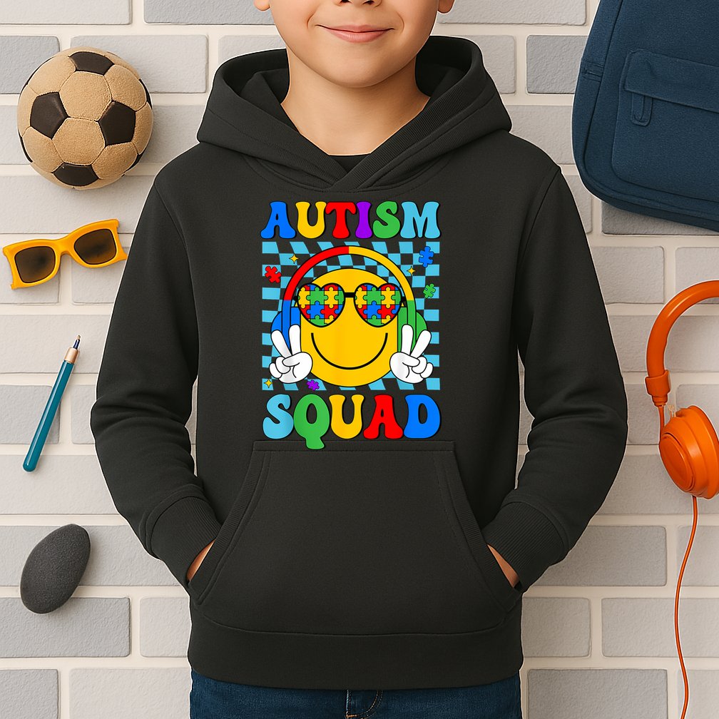 Autism Awareness Autism Squad Support Smile Face Women  Kids Hoodie