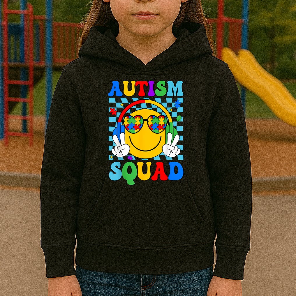 Autism Awareness Autism Squad Support Smile Face Women  Kids Hoodie