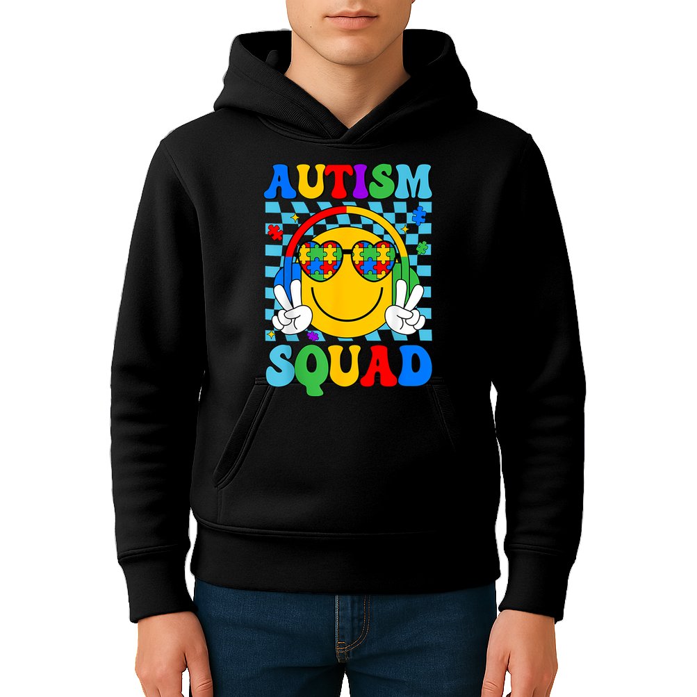 Autism Awareness Autism Squad Support Smile Face Women  Kids Hoodie