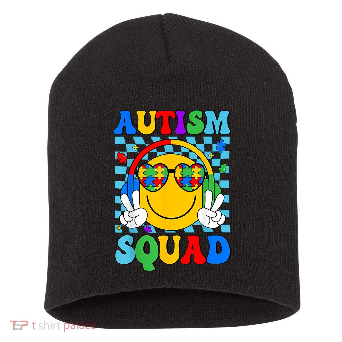 Autism Awareness Autism Squad Support Smile Face Women  Short Acrylic Beanie