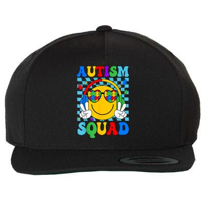 Autism Awareness Autism Squad Support Smile Face Women  Wool Snapback Cap