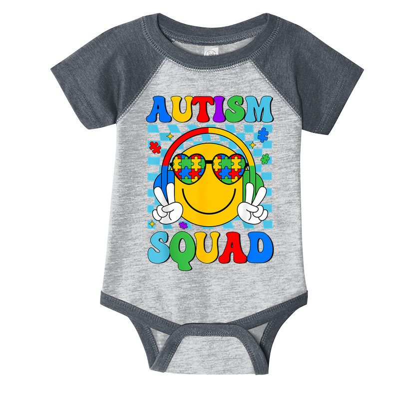 Autism Awareness Autism Squad Support Smile Face Women  Infant Baby Jersey Bodysuit