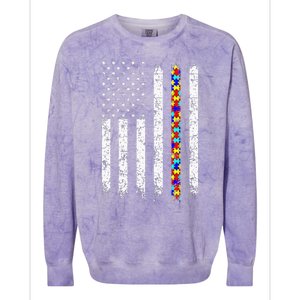 Autism Awareness American Flag Colorblast Crewneck Sweatshirt