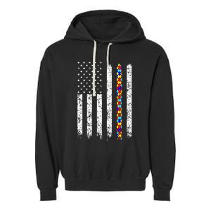 Autism Awareness American Flag Garment-Dyed Fleece Hoodie