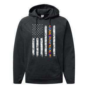 Autism Awareness American Flag Performance Fleece Hoodie