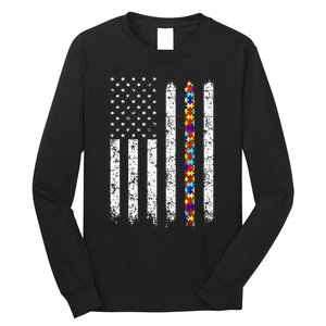 Autism Awareness American Flag Long Sleeve Shirt