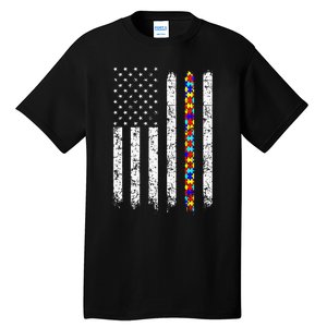 Autism Awareness American Flag Tall T-Shirt