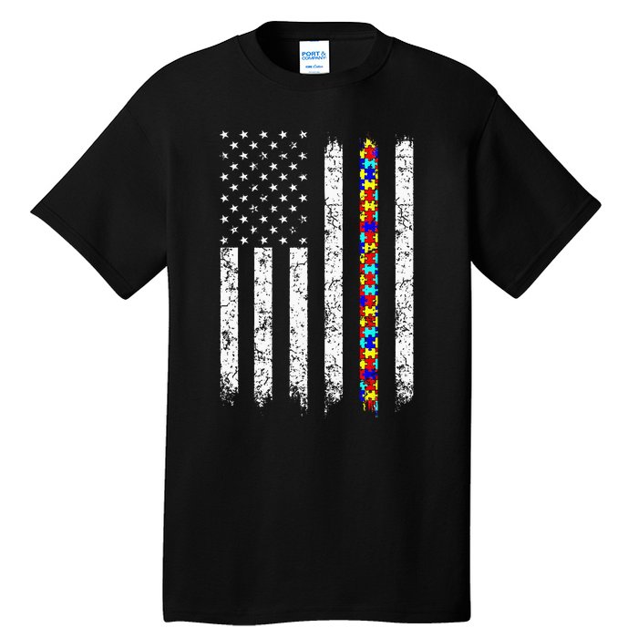 Autism Awareness American Flag Tall T-Shirt