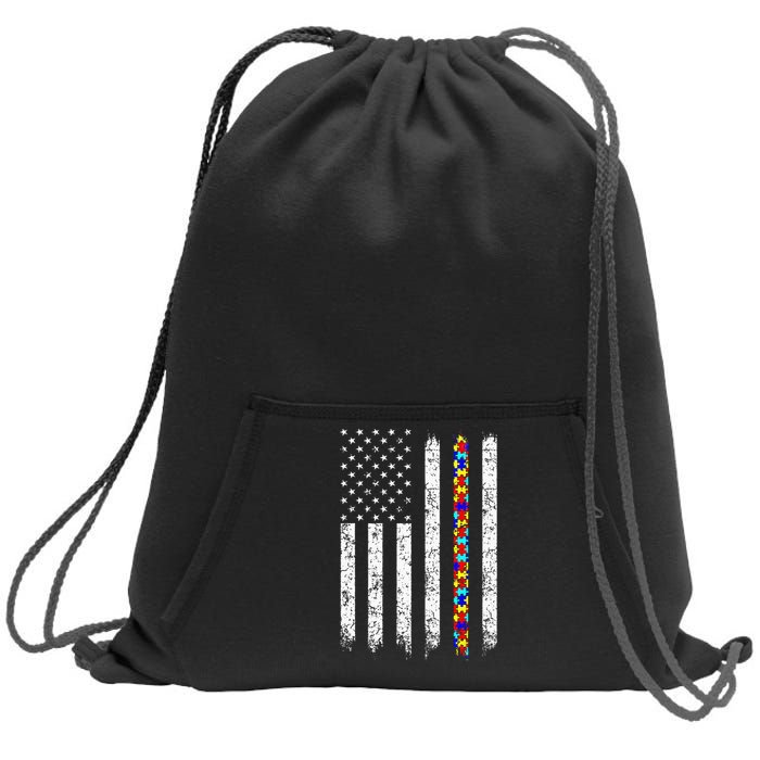 Autism Awareness American Flag Sweatshirt Cinch Pack Bag