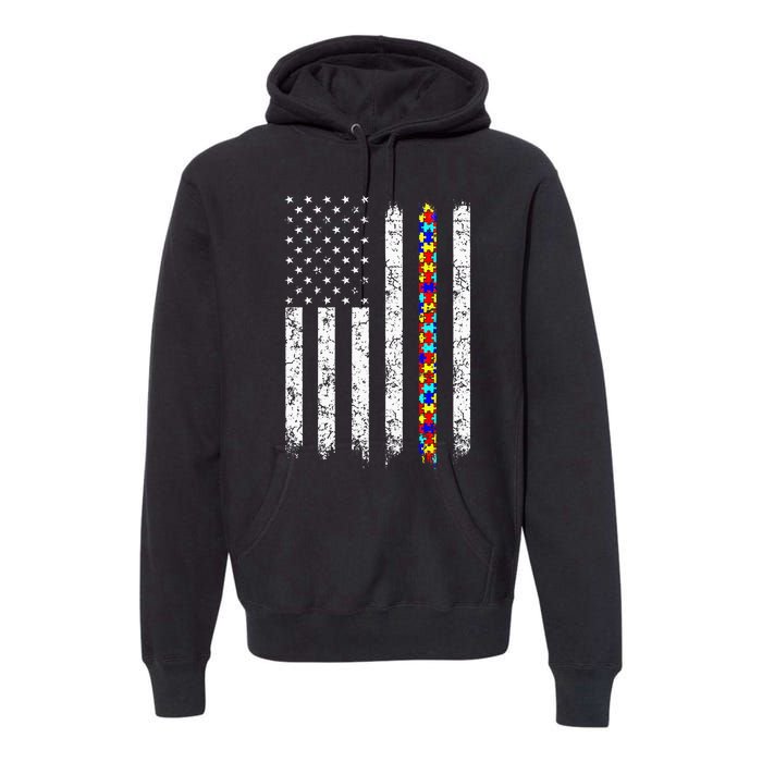 Autism Awareness American Flag Premium Hoodie