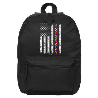 Autism Awareness American Flag 16 in Basic Backpack