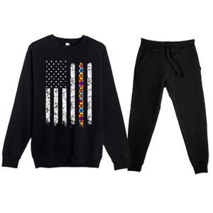 Autism Awareness American Flag Premium Crewneck Sweatsuit Set