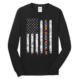 Autism Awareness American Flag Tall Long Sleeve T-Shirt