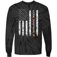 Autism Awareness American Flag Tie-Dye Long Sleeve Shirt