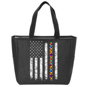 Autism Awareness American Flag Zip Tote Bag