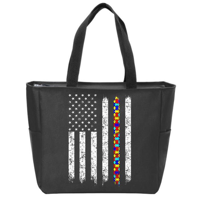 Autism Awareness American Flag Zip Tote Bag