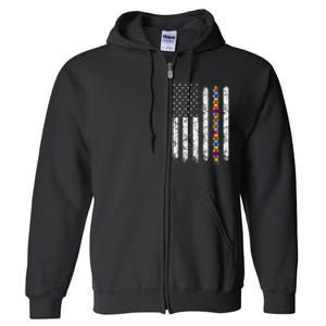 Autism Awareness American Flag Full Zip Hoodie