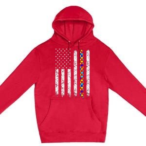 Autism Awareness American Flag Premium Pullover Hoodie